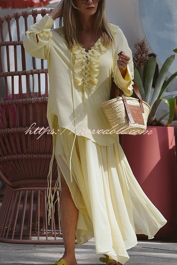 Solid Elastic Waist Drawstring Maxi Skirt
