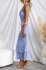 Solid Color High Waist Pleated Mermaid Dress