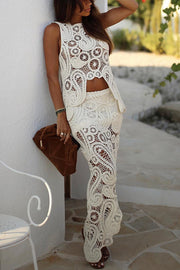 Summer Getaway Look Crochet Lace Irregular Hem Loose Tank Top