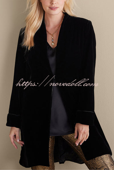 Solid Color Velvet Long-sleeved Loose Mid-length Coat