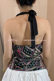 Fashion Sequined Casual V-neck Backless Slim Vest