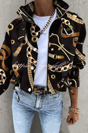 Unique Stylish Printed Casual Pocket Statement Jacket