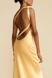 Moonlit Soiree Satin Asymmetrical One Shoulder Backless Strap Maxi Dress