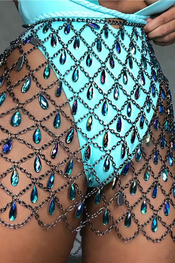 Sexy Hollow Colorful Sparkling Crystal Skirt