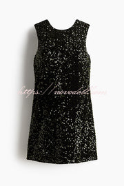 Glam Season Velvet Sequin Back Oversized Bow Design Sleeveless Loose Mini Dress
