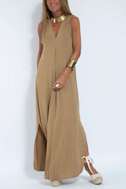 Elegant Is Eternal Knit Solid Color Sleeveless Slit Maxi Dress