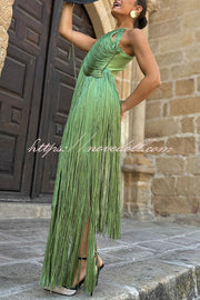 Fashion Sleeveless Halter Neck Elegant Tassel Slim Maxi Dress