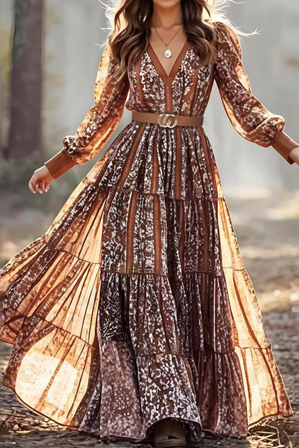 Bohemian V-neck Long-sleeved Holiday Maxi Dress