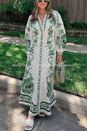 Forest Soul Unique Print Button Down Long Sleeve Shirt Maxi Dress