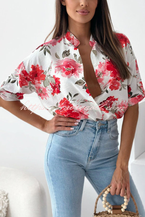 Stylish Floral Print Casual Shirt Top