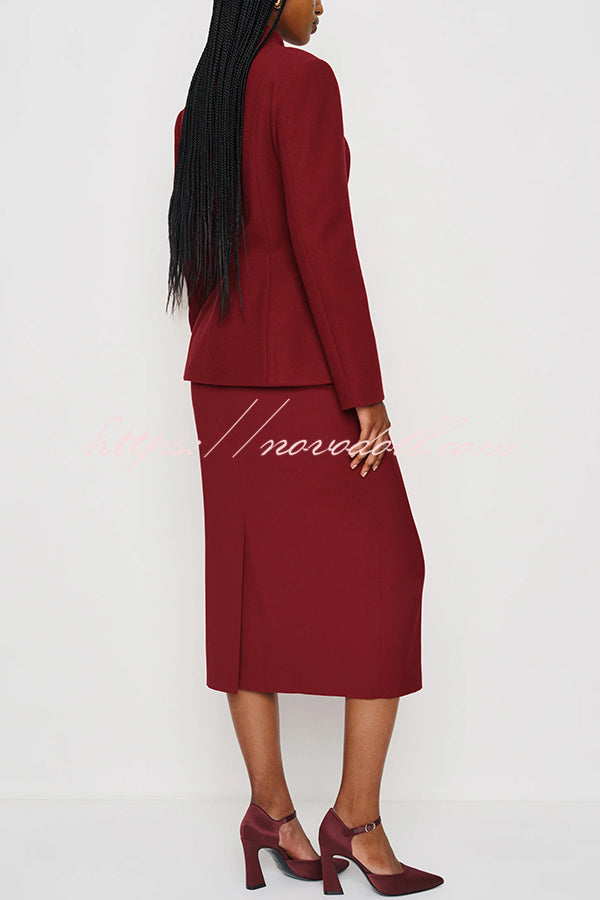 Retro Dramatic Stand Neck Button Up Long Sleeve Curved Waist Jacket