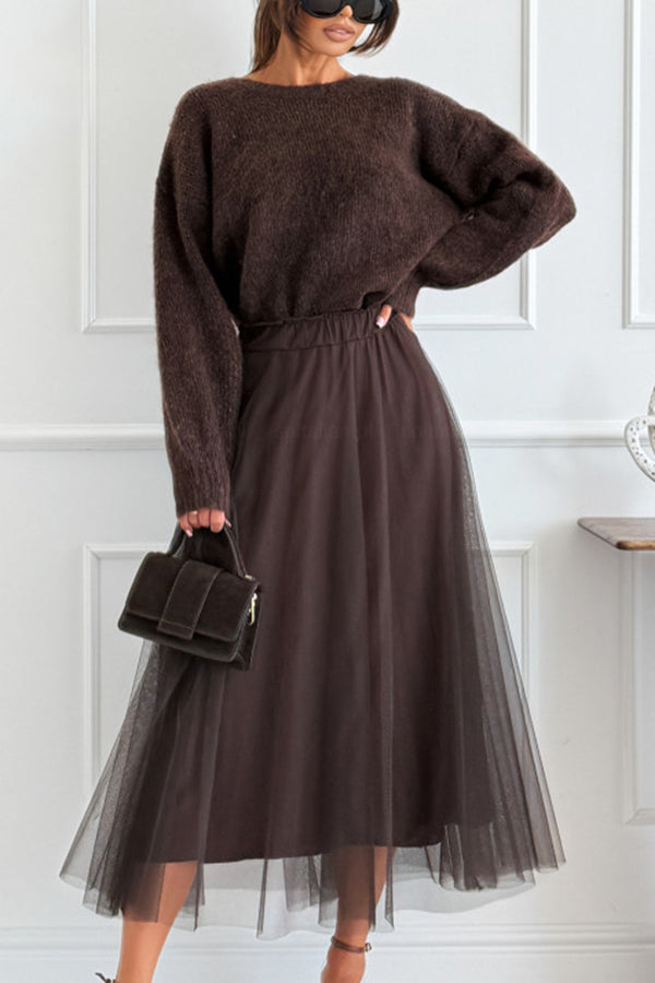 Gisella Tulle High-rise Elastic Waist Layered Flowy Midi Skirt