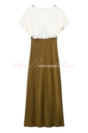Fashionable Contrast Color V-neck Lace Stitching Maxi Dress