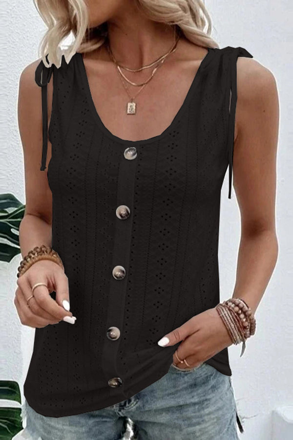 All about Spring Button Up Hollow Out Tank Top