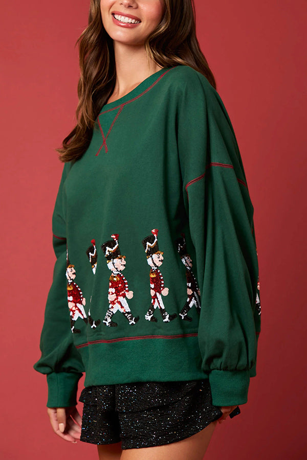 Christmas Soldier Sequined Long Sleeve Casual Sweatshirt