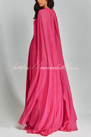 Romantic Party Chiffon Off Shoulder Sweetheart Neck Ruched Cape Maxi Dress