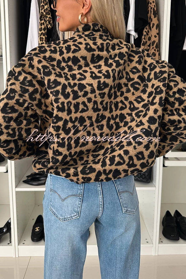 Leopard Print Loose Long-sleeved Pocket Casual Jacket