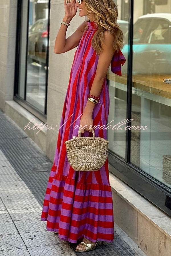 Roxane Linen Blend Striped Halter Neck A-line Maxi Dress