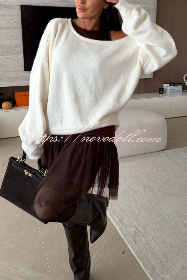 Upper East Chic Knit Wide Neck Long Sleeve Relaxed Sweater