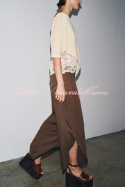 Fashion Slim-fit One-shoulder Stretch Bodysuit and Casual Side-slit Pants Set