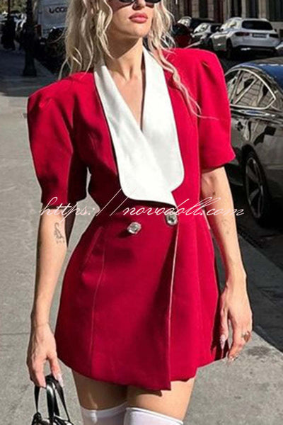 Stylish Contrast Lapel Backless Bow Shirt Style Pocket Mini Dress