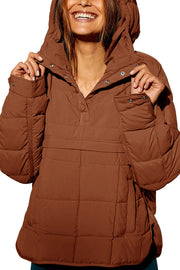 Solid Color Hooded Long-sleeved Loose Pocket Padded Top