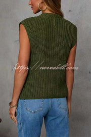 Solid Color Sleeveless Button Pocket Knit Vest