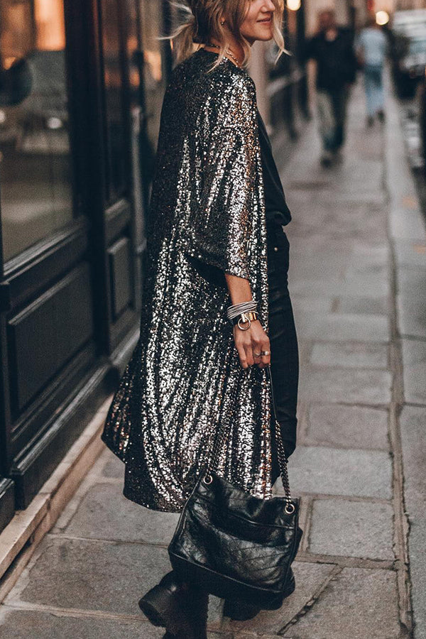 Disco Glamour Sequin Bell Sleeve Kimono