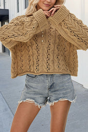 Solid Color Loose Long-sleeved Openwork Cable Knit Sweater