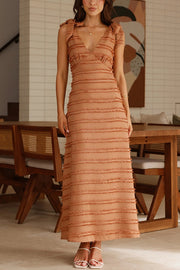 Solid Color V-neck Elegant Sling Lace Up Vacation Maxi Dress