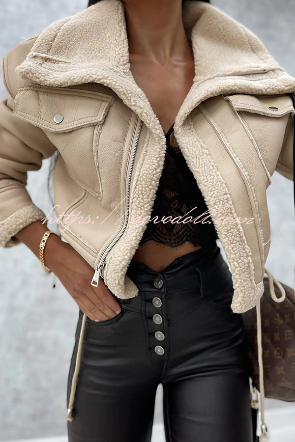 Stylish Lambswool Short Zipped Biker Jacket