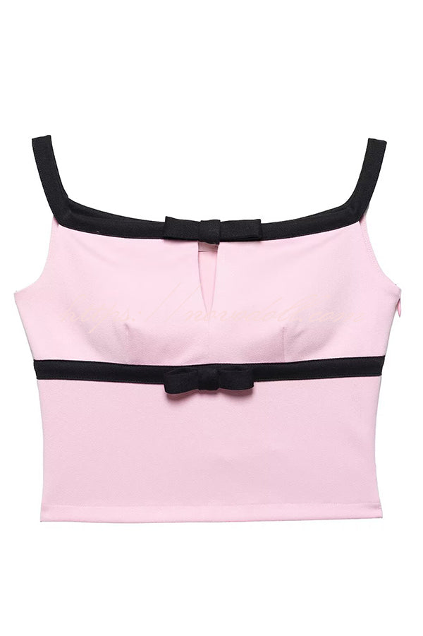 Fashion Contrast Bow Sleeveless Slim Fit Top