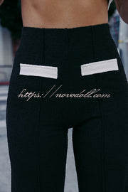 Fashion Contrast Color Stretch High Waist Casual Straight Pants