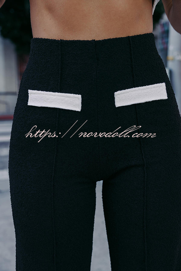Fashion Contrast Color Stretch High Waist Casual Straight Pants