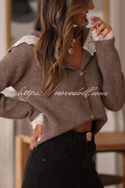Fashionable Lace-trimmed Sailor Collar Casual Knit Cardigan