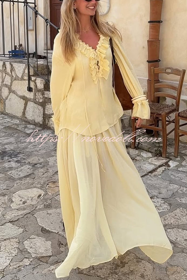 Solid Elastic Waist Drawstring Maxi Skirt