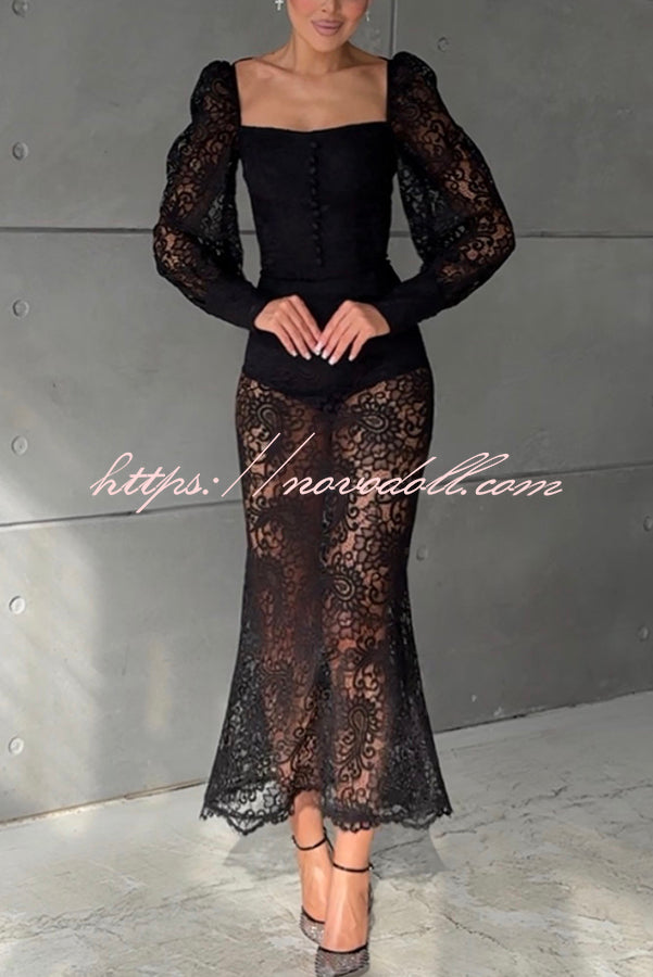 Timeless Moment Floral Lace High Rise Elastic Waist Midi Skirt