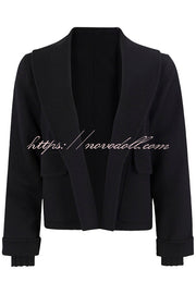 Comfortable Season Shawl Collar Open-front Long Sleeve Flap Pockets Crop Coat