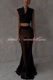 Shes Timeless Mesh High Rise Elastic Waist Fishtail Maxi Skirt