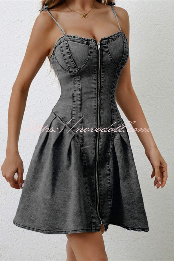 Fashionable Patchwork Suspender Zipper Slim Denim Mini Dress