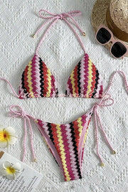 Knit Wave Unique Print Stretch Tie Bikini Swimsuit