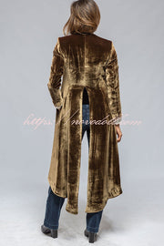 Vintage Velvet Long Loose Pocket Slit Coat