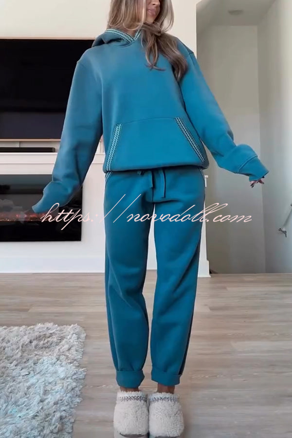 Tasman Braid Trim Kangaroo Pocket Hooded Sweatshirt and Elastic Waist Jogger Pants Set