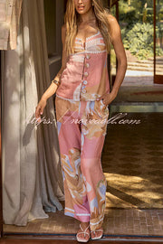 European Summer Linen Blend Ric Rac Trims High Rise Pocket Loose Pants