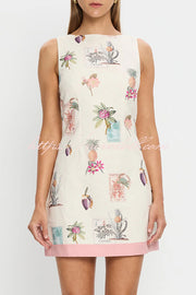 Botanical Print Sleeveless Open Back Casual Mini Dress