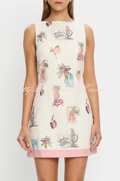 Botanical Print Sleeveless Open Back Casual Mini Dress