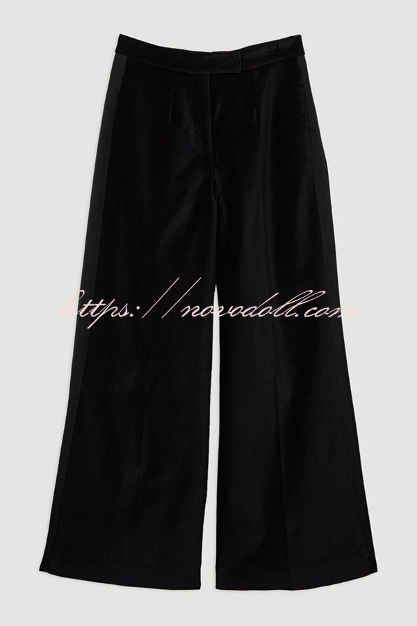 Cue The Cocktails Velvet Grosgrain Detail Pocketed Wide Leg Pants