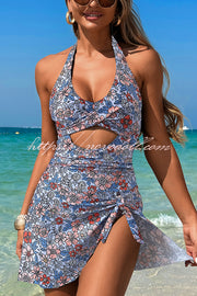 Fashionable Halterneck Waist Hollow Stretch One-piece Swimsuit