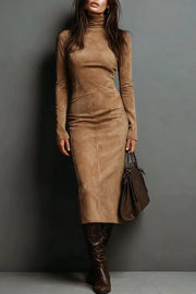 Stylish High-neck Long-sleeved Slim-fit Midi Dress