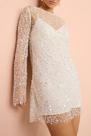 Sparkle and Shine Sequins and Pearls Fabric Mini Dress with Separate Slip